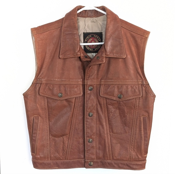 Vintage Brown Leather Biker Vest By Paris Texas Robert Krief ~ Size S - Picture 1 of 7